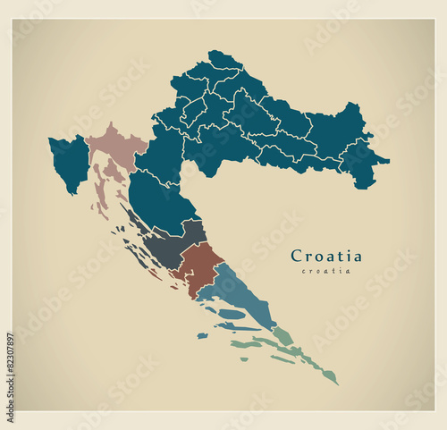 Fotografie, Obraz Modern Map - Croatia with counties HR