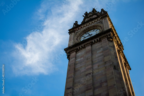 Albert Memorial Clock tower in Belfast in Northern Ireland with photo