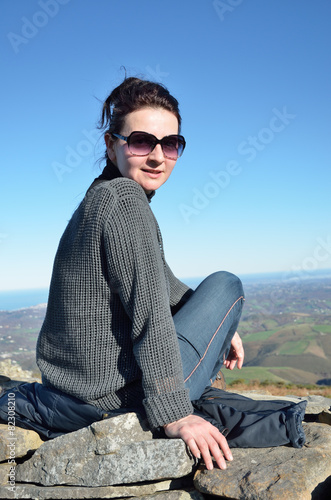 Hiker against the Atlantic coast in the Pays Basque