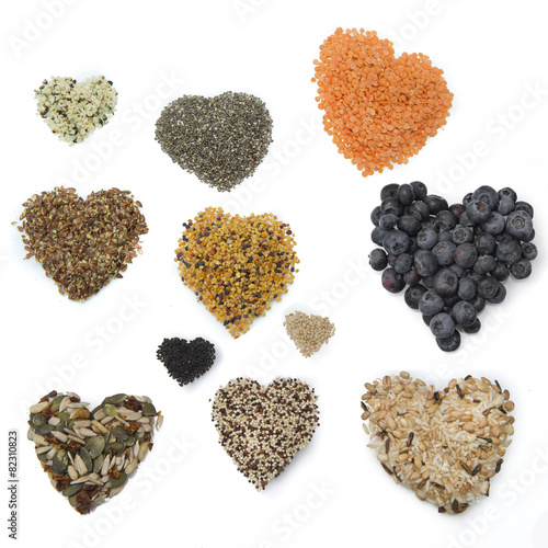superfood hearts isolated on white background