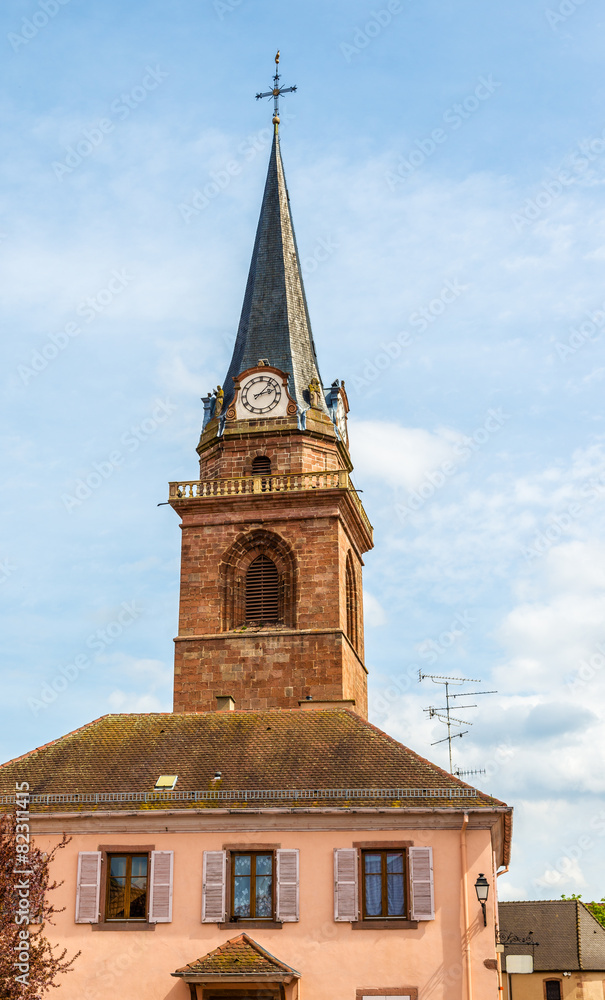 Belfry of a church in Bergheim - France