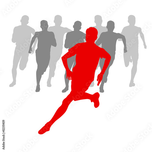 Winner finish vector background and group of runners