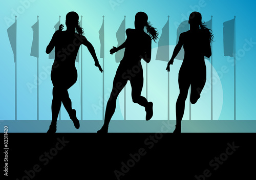 Woman runner female sprinter group vector background concept