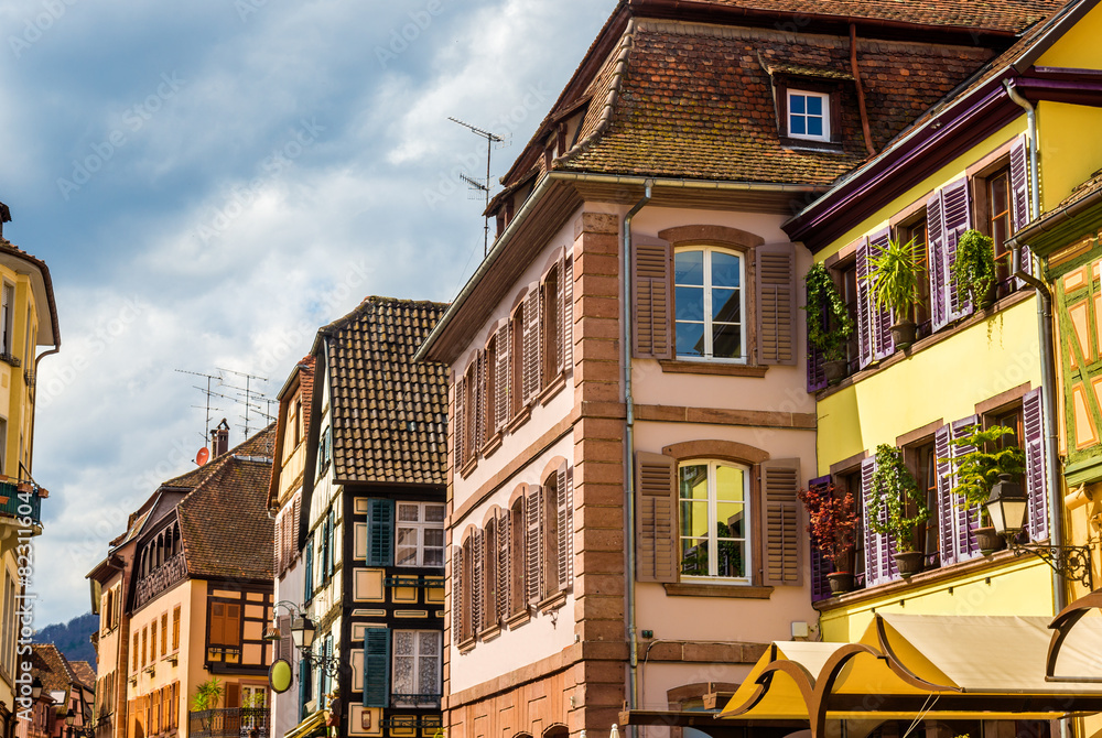 Traditional timbered houses in Ribeauville - Alsace, France