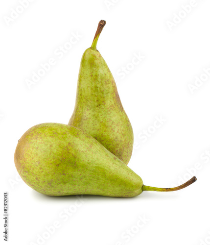 Two green ripe pears