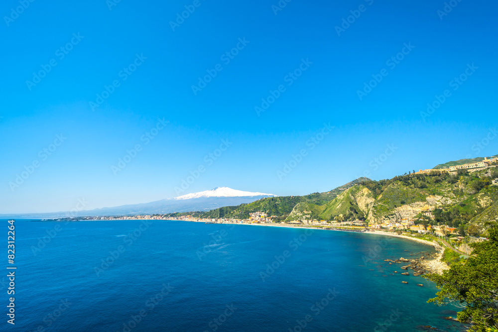 Taormina Ocean view with Etna in the Background Taormina Ocean view with Etna in the Background