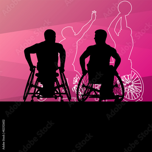 Active young disabled men basketball players in a wheelchair det