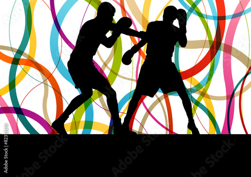 Boxing active young men box sport silhouettes abstract backgroun