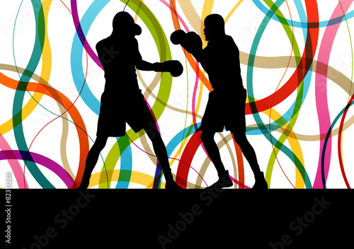 Boxing active young men box sport silhouettes abstract backgroun