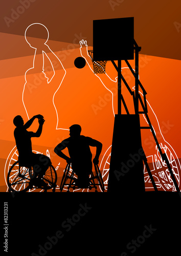 Active young disabled men basketball players in a wheelchair det