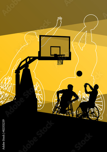 Active young disabled men basketball players in a wheelchair det