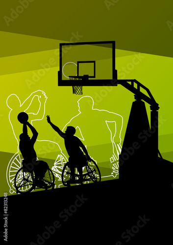 Active young disabled men basketball players in a wheelchair det