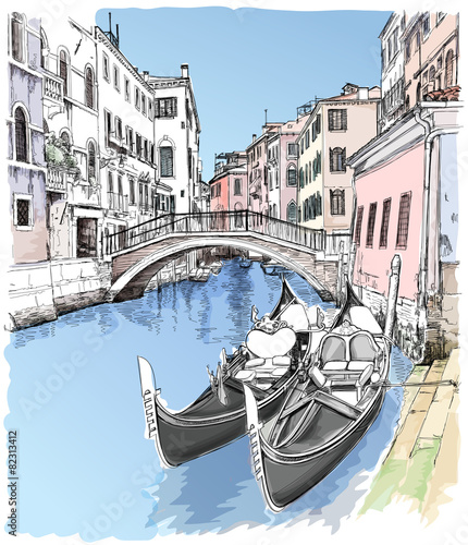 2 gondolas. Ponte del Mondo Novo. Venice
