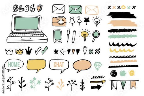 Set of doodle graphic elements for blog, projects, vector