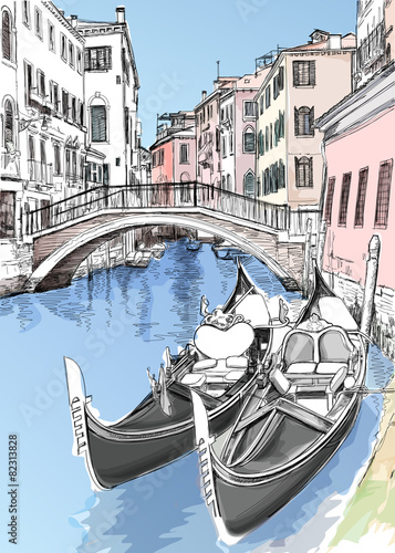 2 gondolas. Ponte del Mondo Novo. Venice
