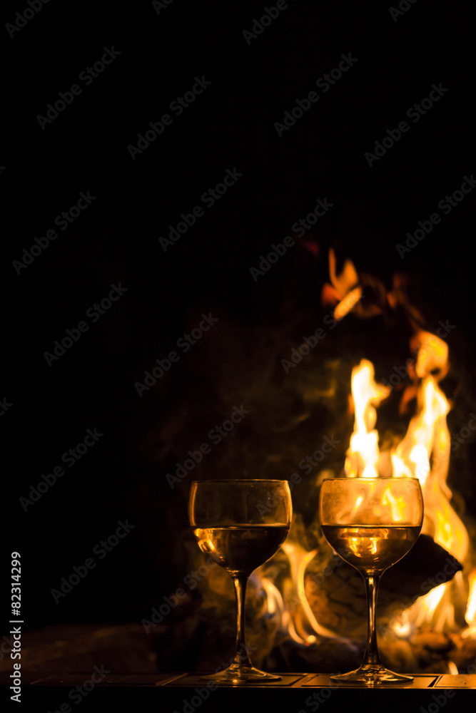 Two Wine Glasses Fire