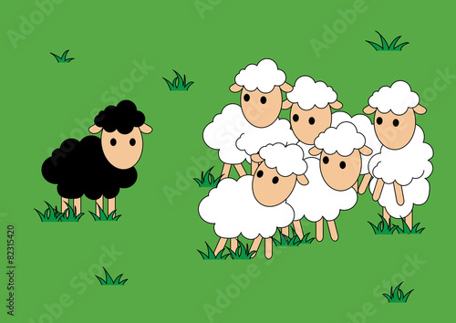Black and white sheep. Black sheep is different and alone © NYgraphic