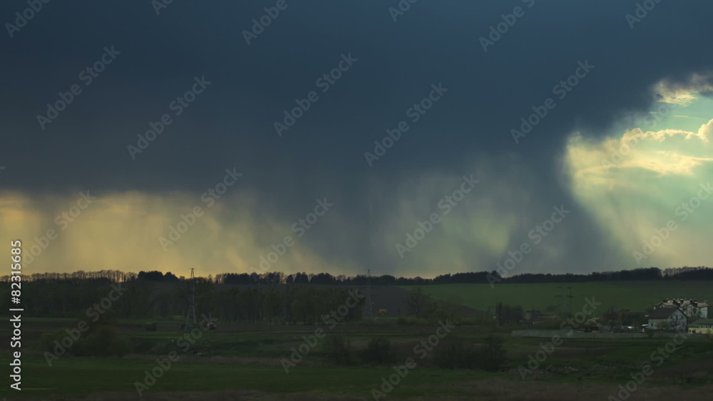 Thunderstorm clouds with strong rain, panoramic camera motion Thunderstorm clouds with strong rain, panoramic camera motion