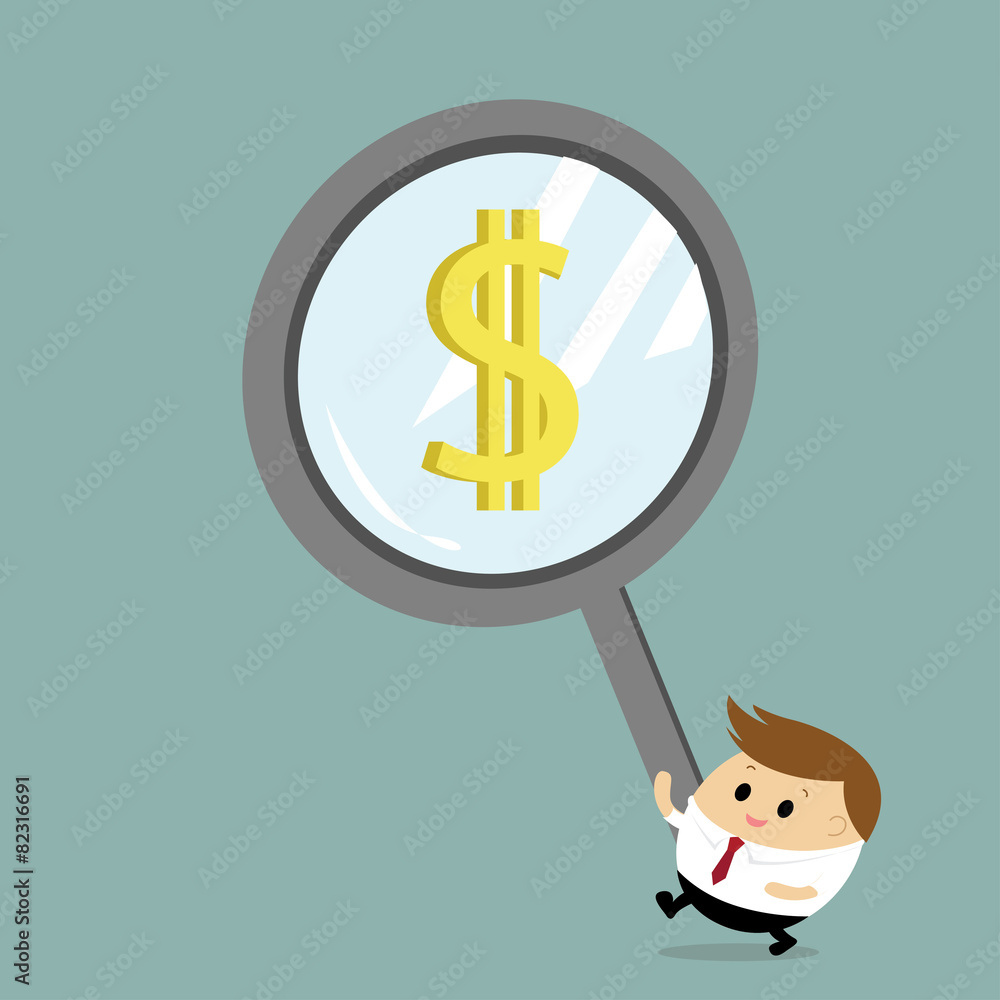 Businessman using magnifier find dollar concept finding money
Businessman using magnifier find dollar concept finding money