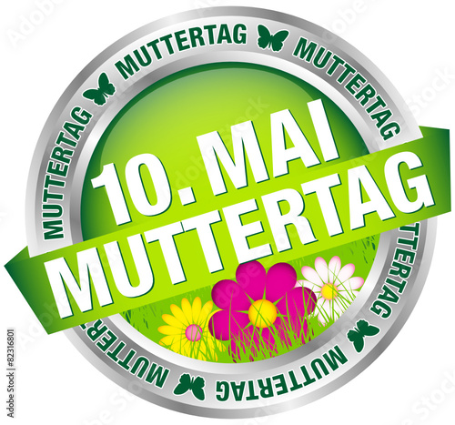 Button Banner Blumen "10. Mai Muttertag" grün/silber