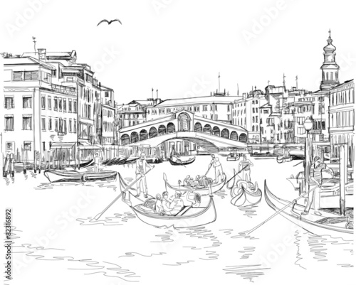 Venice - Grand Canal. View of the Rialto Bridge