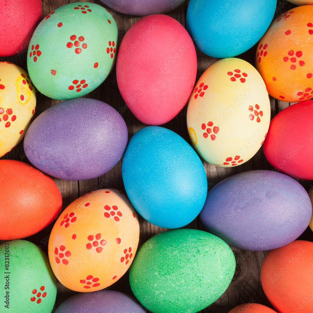 Concept holiday background. Easter eggs photographed from above Concept holiday background. Easter eggs photographed from above