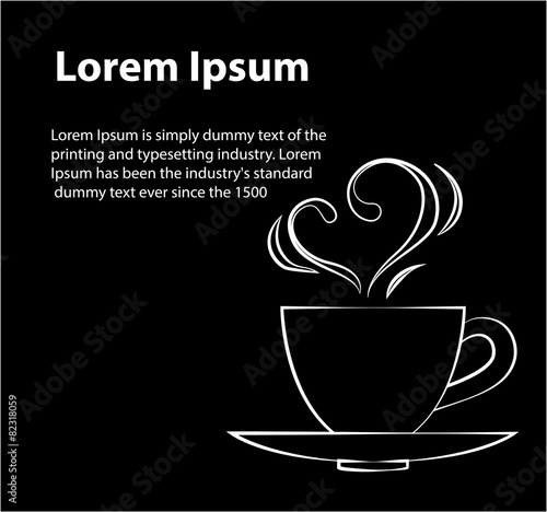 Cup of coffee with Heart design elements on black background