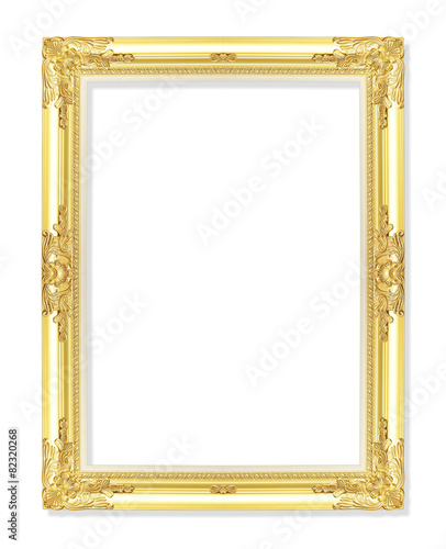 The antique gold frame on the white background