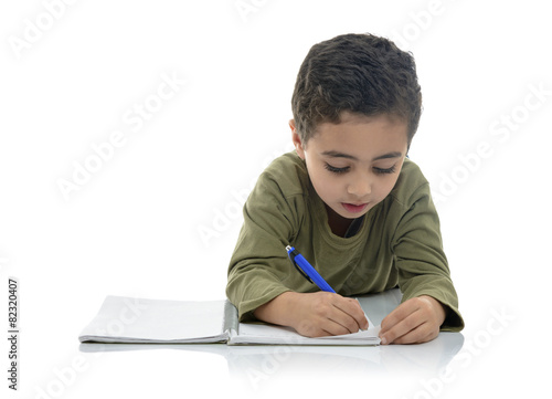 Cute Young Schoolboy Studying