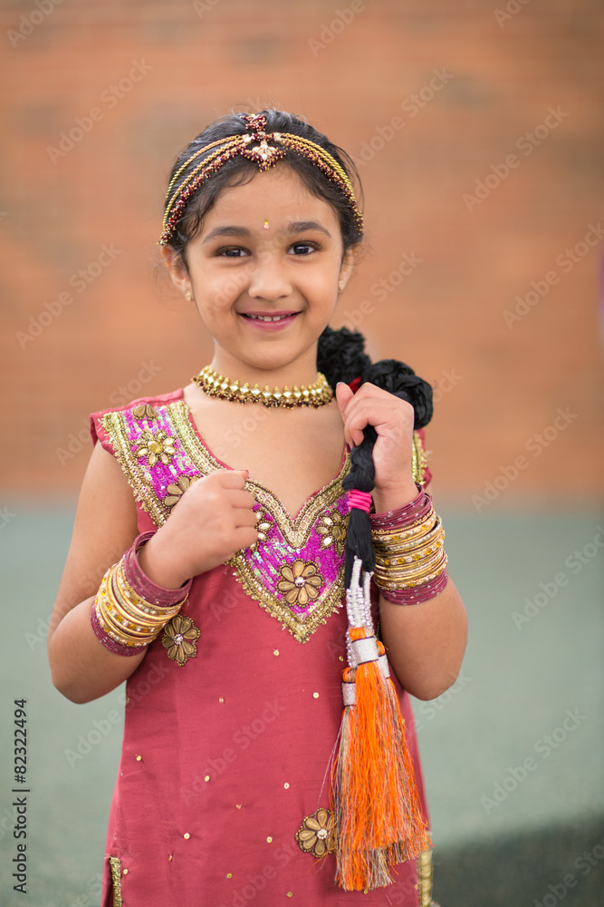 Portrait of a Little Girl in Traditional Indian Costume Stock