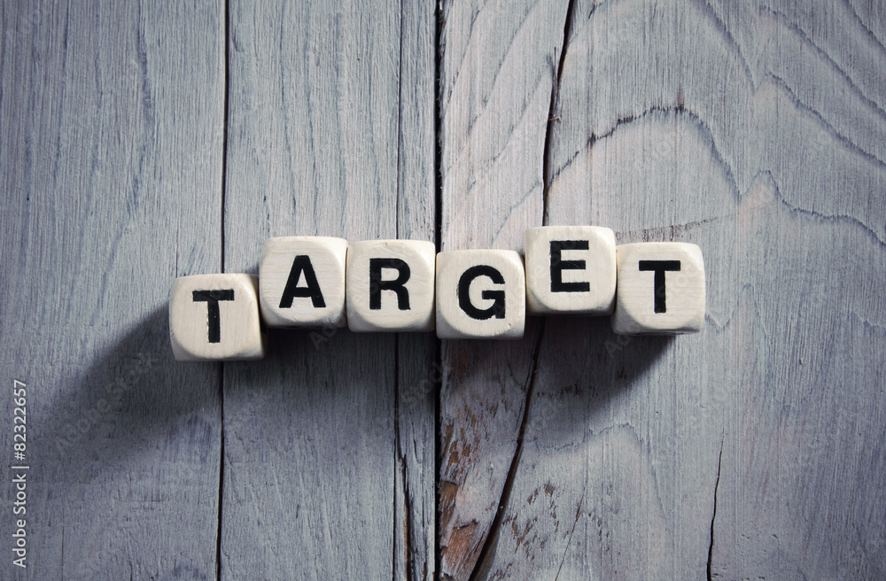 Fototapeta premium Target written on wooden blocks. Vintage style.