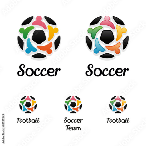 Logo with a soccer ball and united people icons like a star