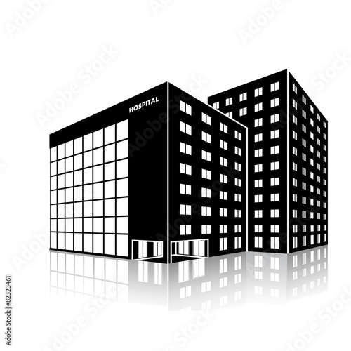 silhouette city hospital building with reflection