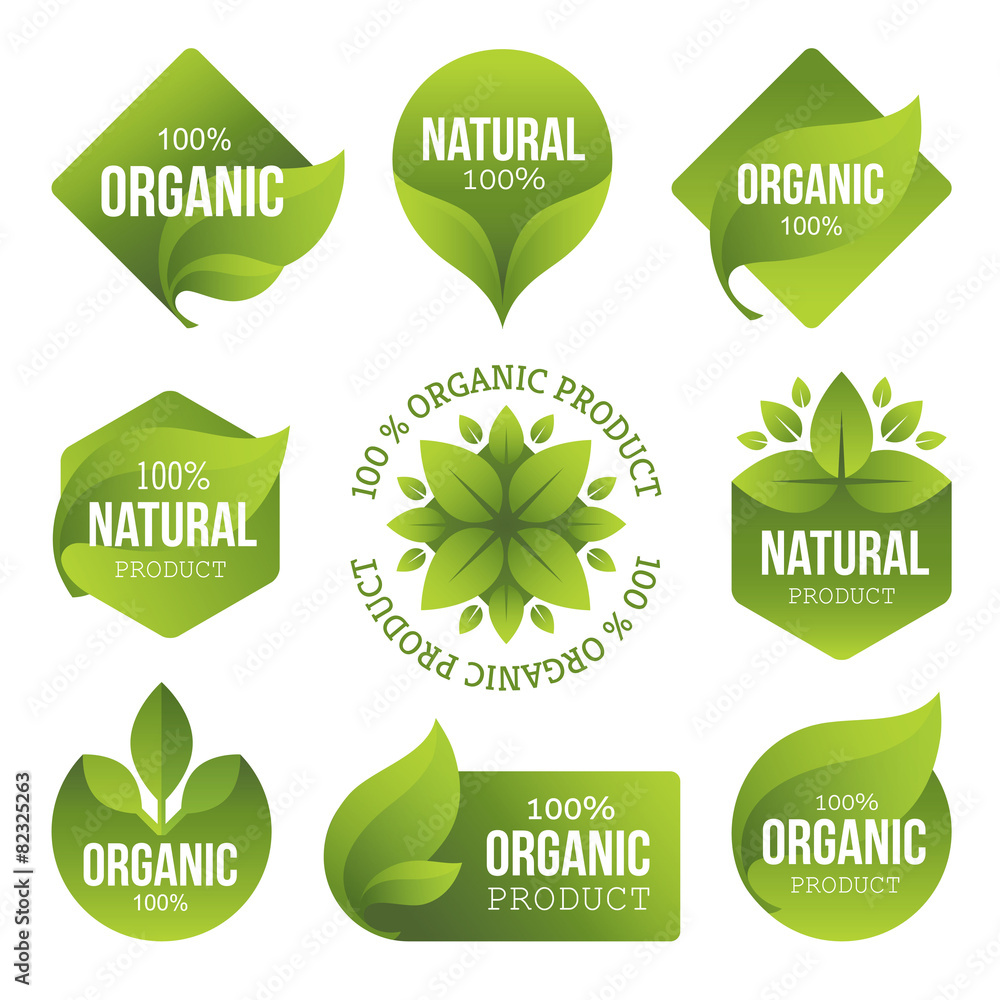 Green Organic Products Labels - obrazy, fototapety, plakaty 