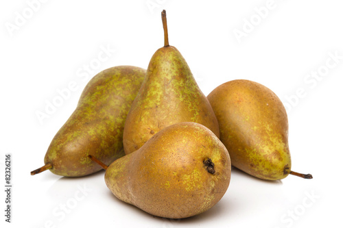 Fresh pears on white background