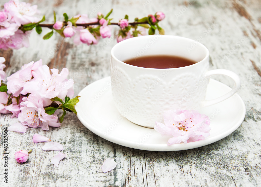 Cup of tea and sakura blossom Cup of tea and sakura blossom