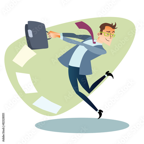 Businessman throws the briefcase like a hammer business sports c