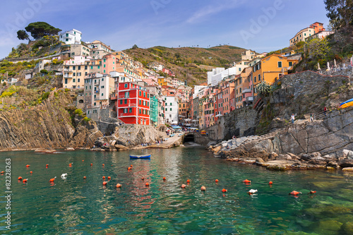 Riomaggiore town on the coast of Ligurian Sea, Italy