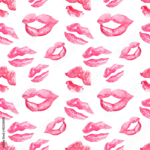 Seamless pattern with a lipstick kiss prints