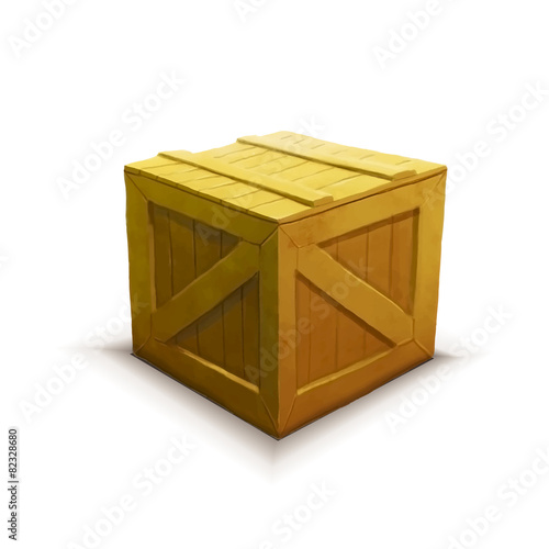 Yellow wooden crate, realistic icon isolated on white
