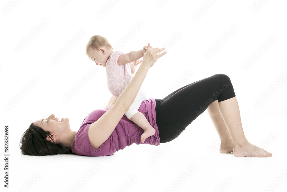 Fototapeta premium mother and baby gymnastics yoga