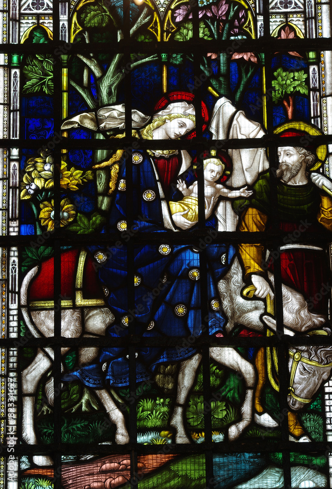 Flight into Egypt (in stained glass)