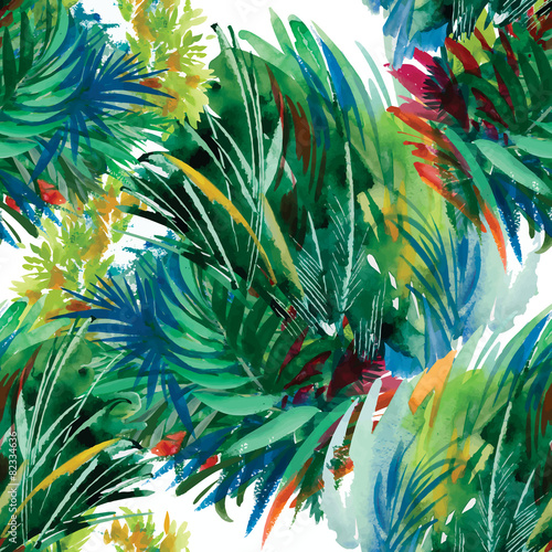 Watercolor seamless pattern with grass. Hand painting.