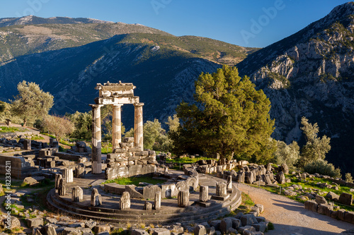 Delphi with ruins of the Temple in Greece photo