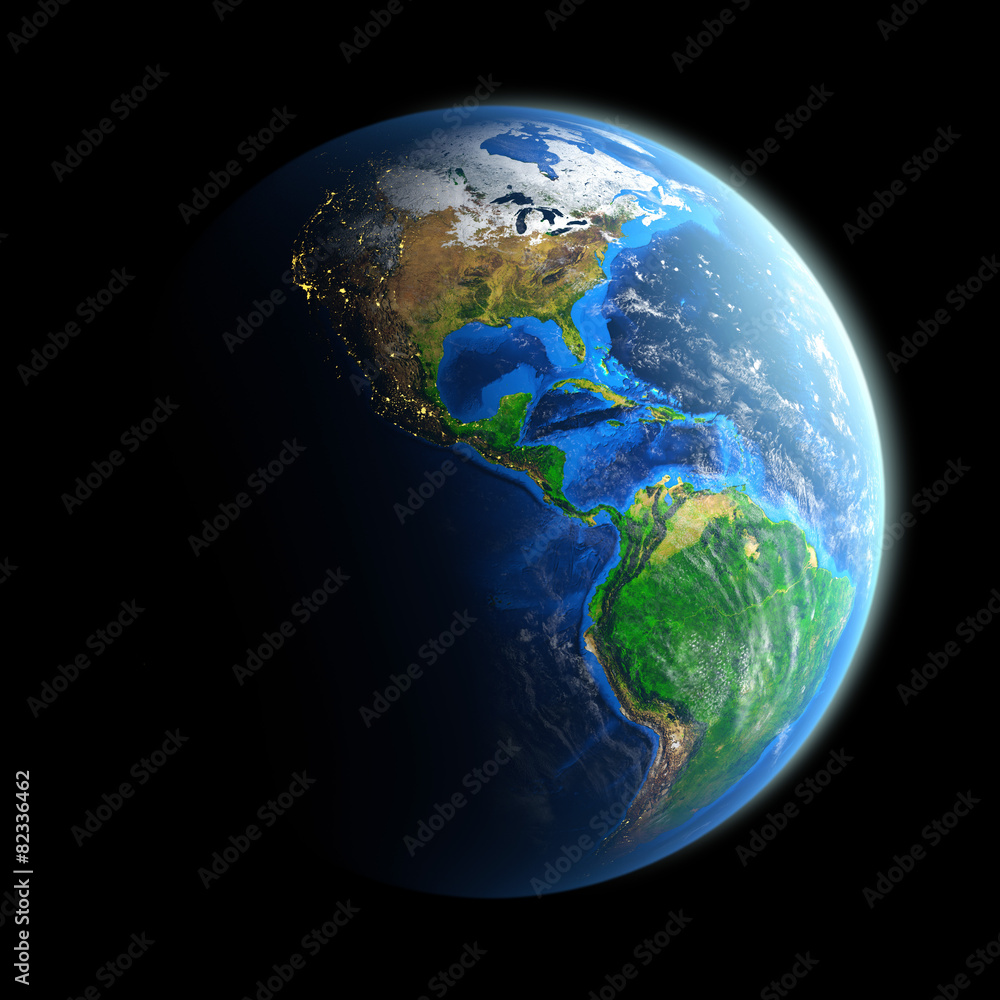 Illuminated face of Earth isolated on black Illuminated face of Earth isolated on black