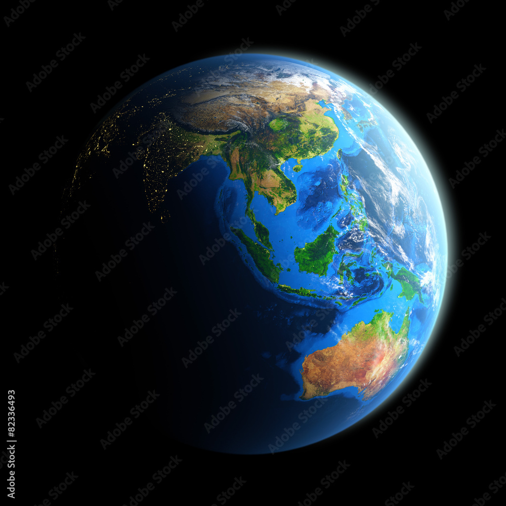 Illuminated face of Earth isolated on black