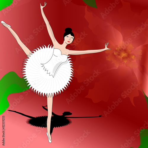 slim ballerina dancing on petal of beautiful red flower