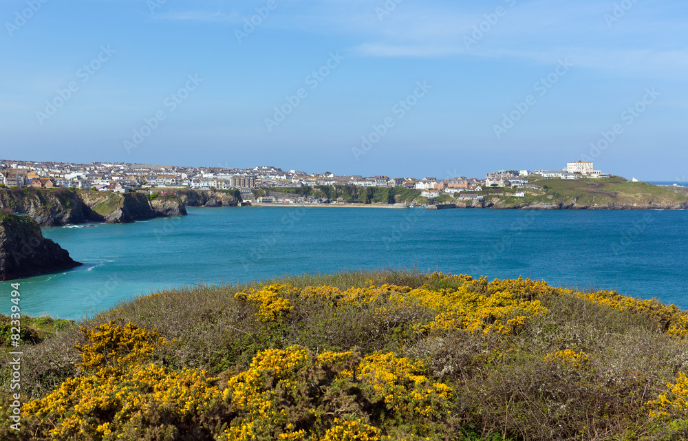 Newquay North Cornwall UK view to harbour beautiful coast