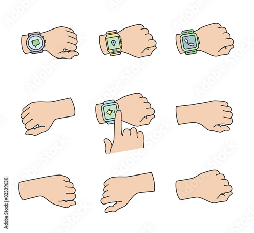 Hands with smartwatch icons