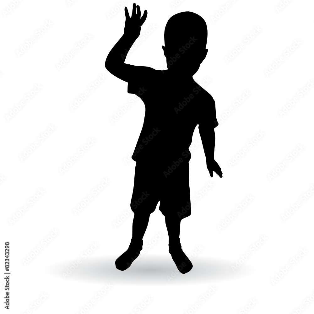 boy waving a hand, greets